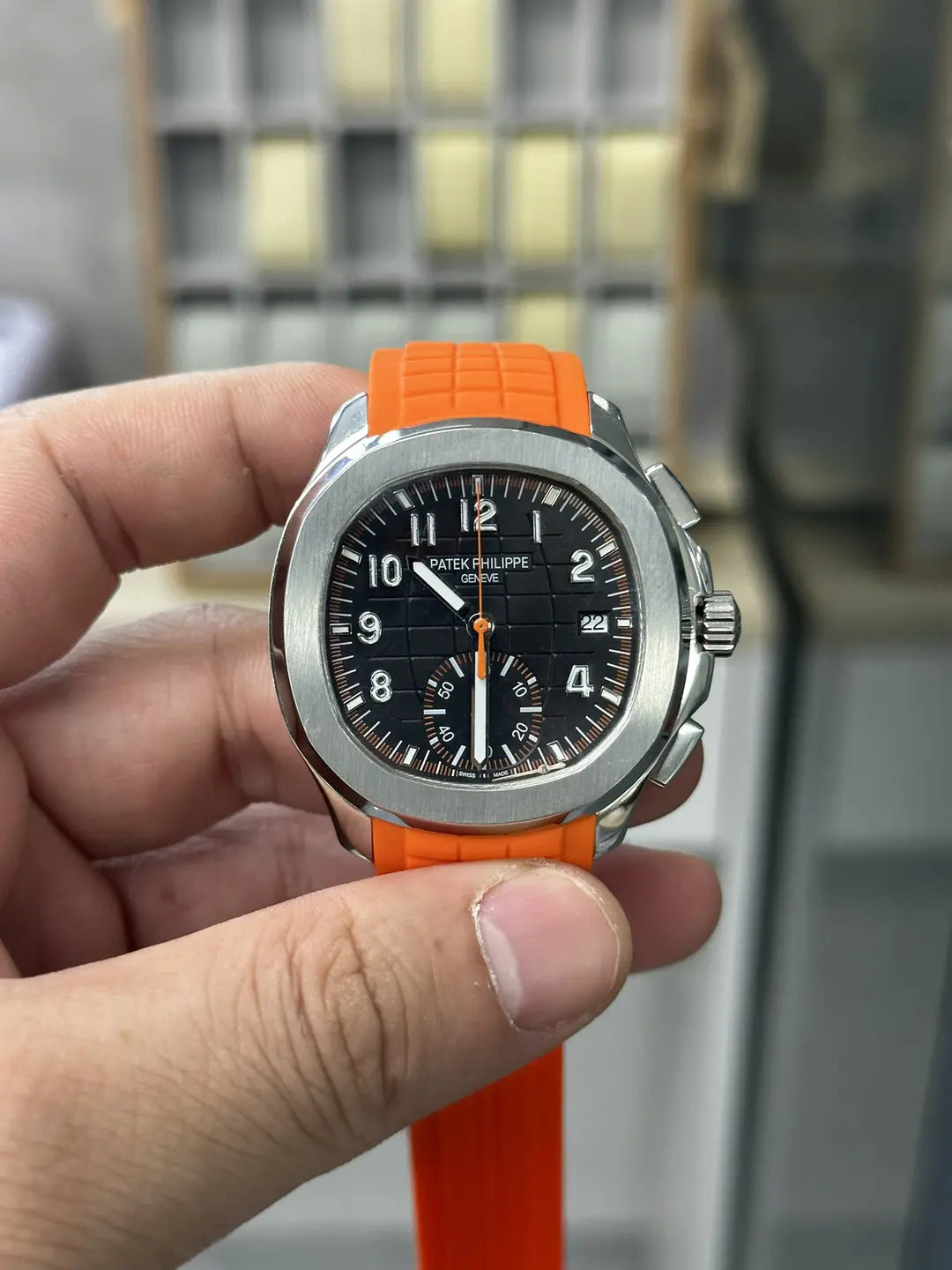 Replica CLASSIC Aquanaut 5968A 001 Chronograph Orange Rubber 42mm