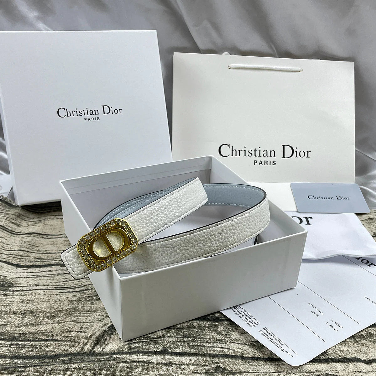 2025 6 Colors  rhinestone lychee pattern double-sided belt