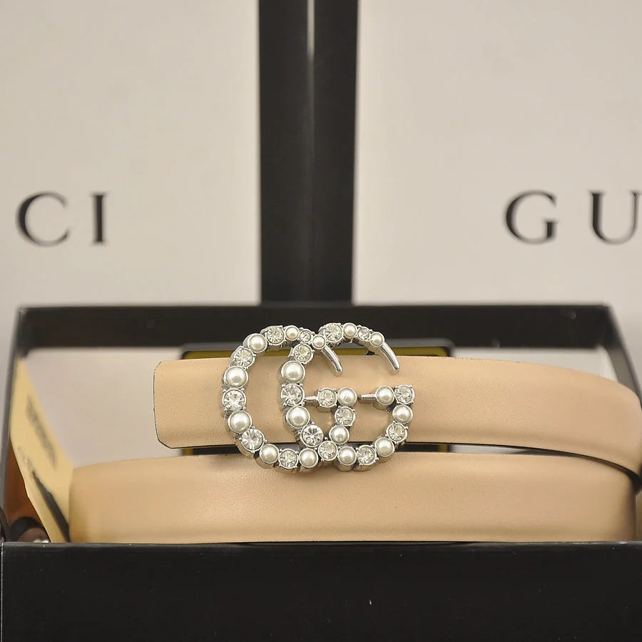 2025 6 Colors fashion double C pearl rhinestone belt