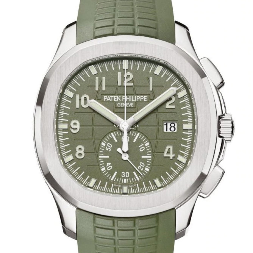 CLASSIC Aquanaut Flyback Chronograph White Gold Green Khaki Dial 5968G-010
