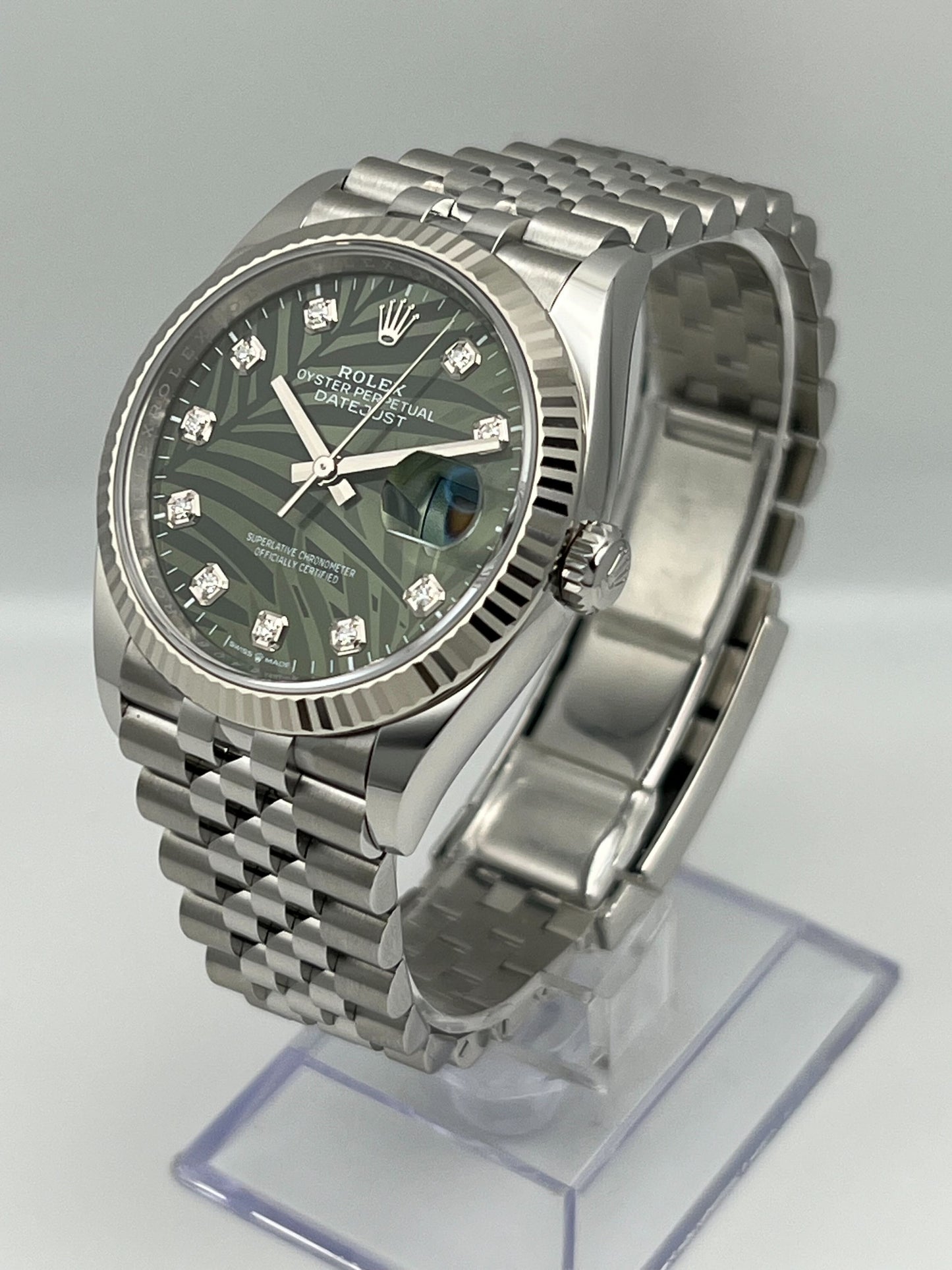 2025 Watch Datejust 126234 White Gold Stainless Steel Palm Motif Diamond Dial Jubilee (2023)