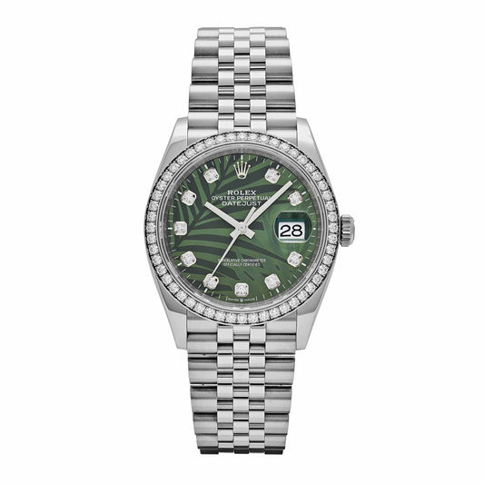 2025 Watch Datejust 126284RBR Stainless Steel Green Palm Frond Diamond Dial Diamond Bezel
