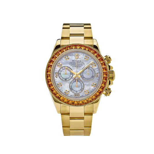 2025 Watch Daytona 116578SACO Yellow Gold Sapphire Bezel Mother Of Pearl Dial (2019)