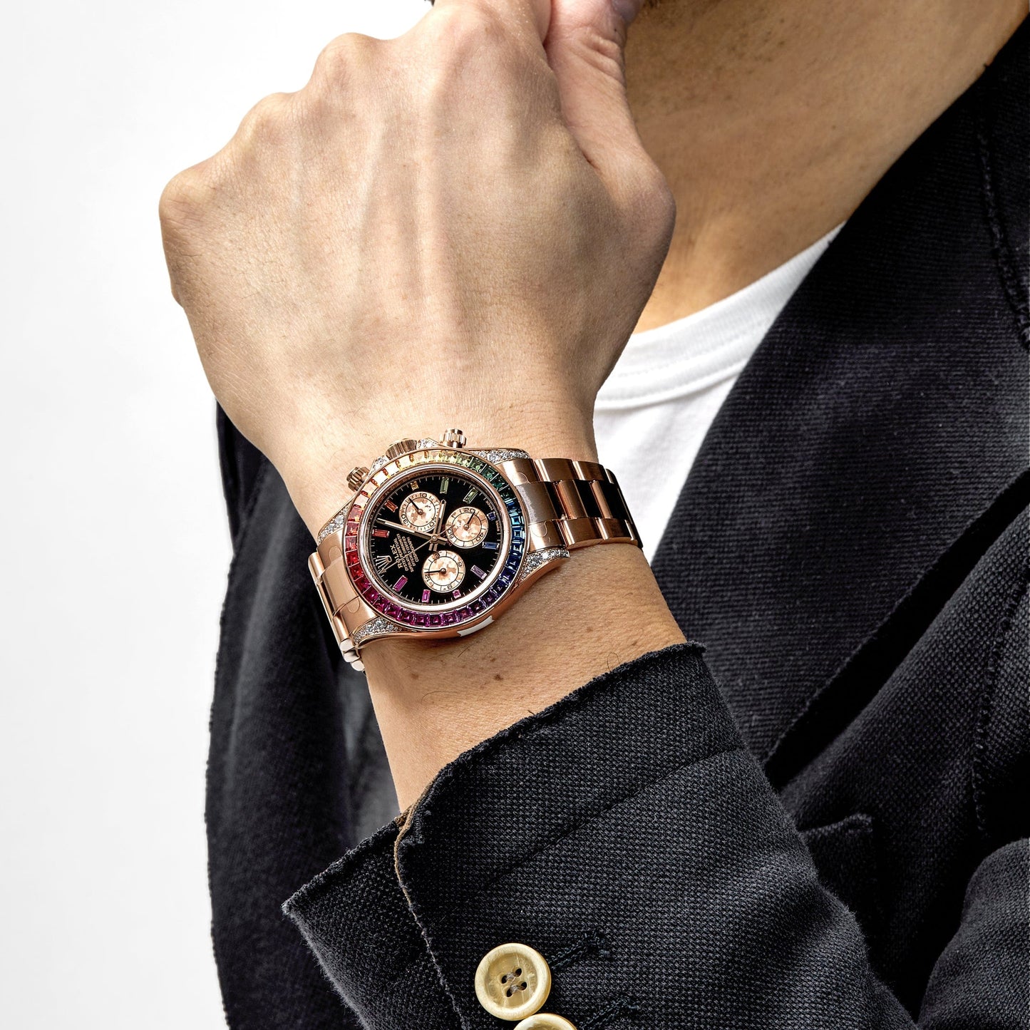 2025 Watch Daytona 116595RBOW 'Rainbow' Rose Gold Black Dial Sapphire Bezel