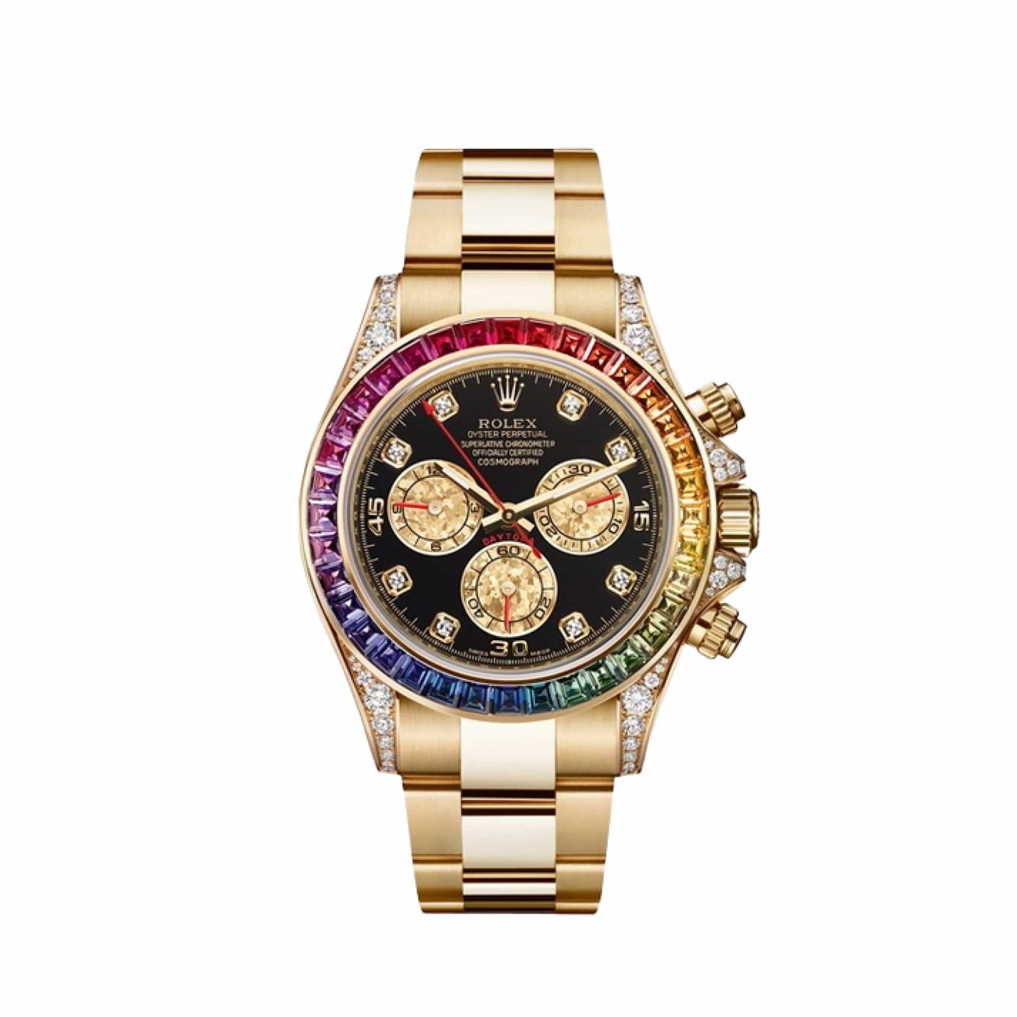 2025 Watch Daytona 116598RBOW 'Rainbow' Yellow Gold Black Dial Sapphire Bezel