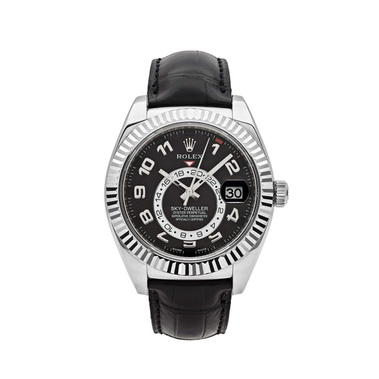 2025 Watch Sky-Dweller 326139 White Gold Black Dial Leather Strap