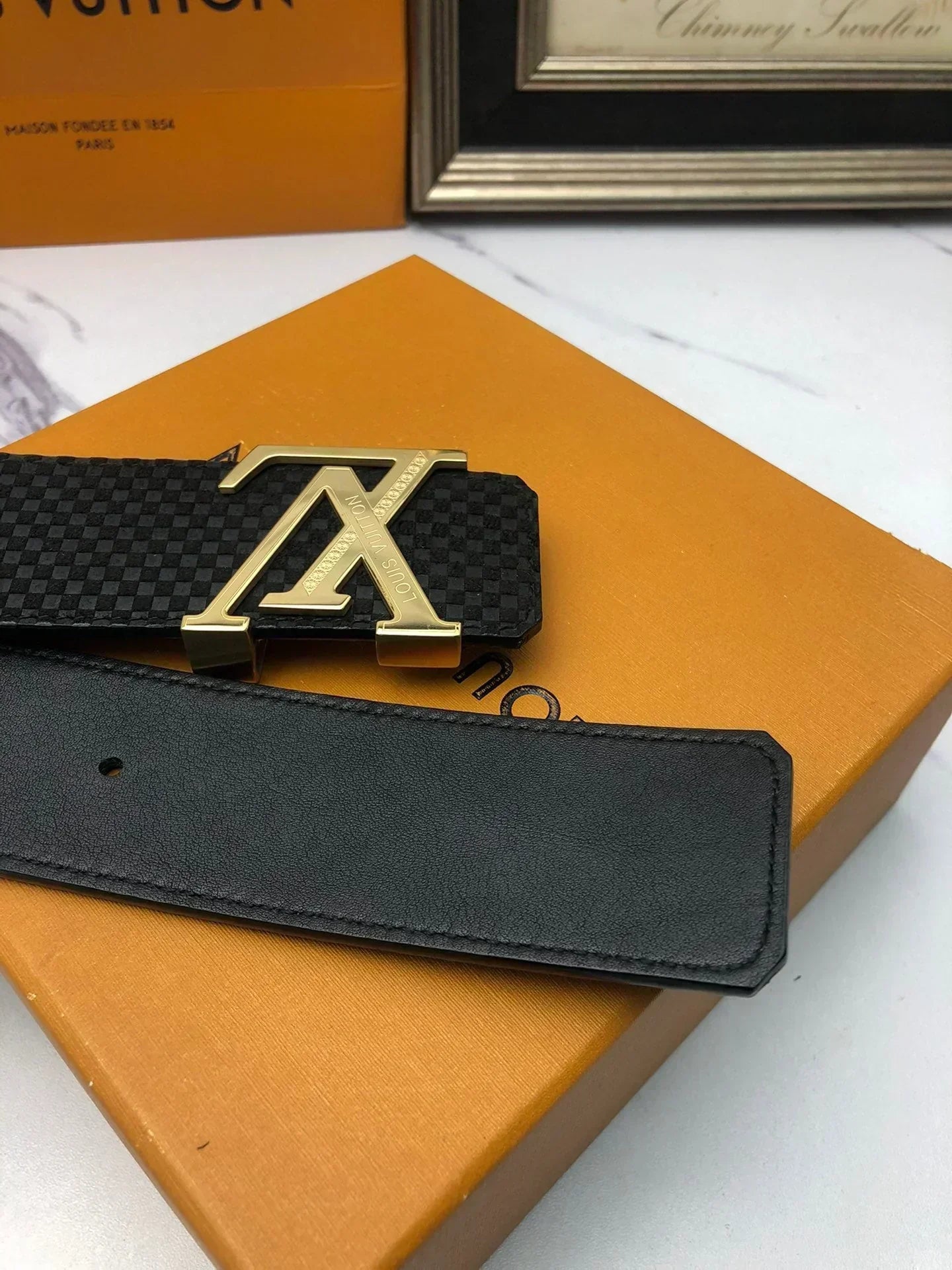 2025 Double-sided cowhide belt with electroplated hardware buckle Width 4.0mm