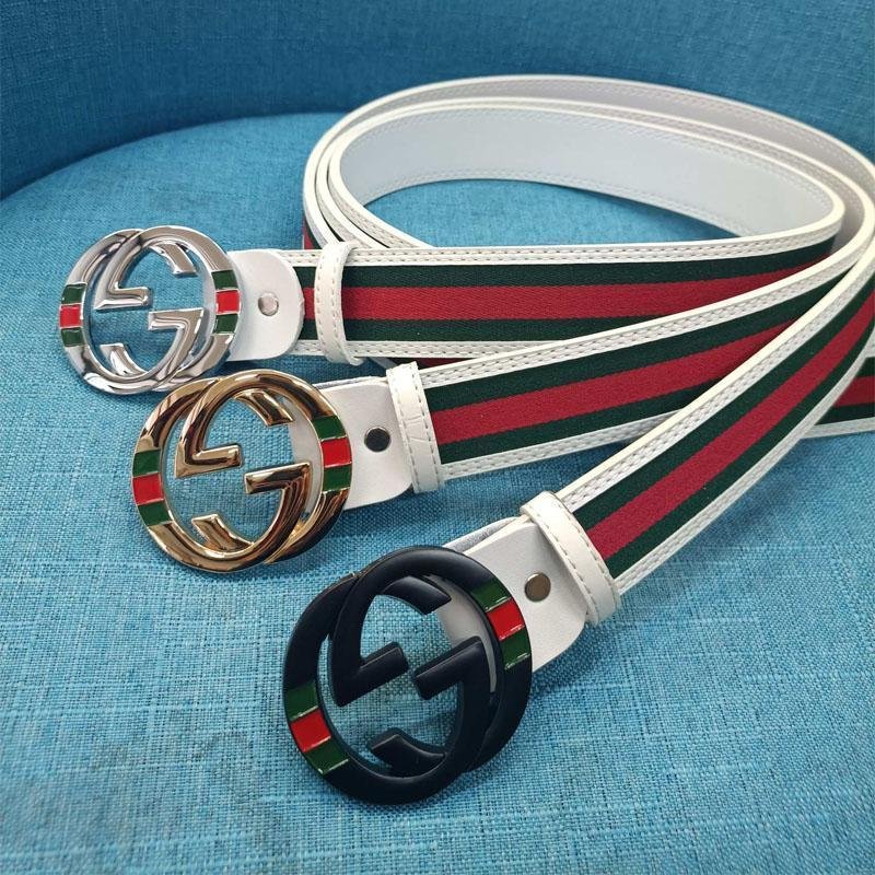 2025 3 Colors  Double G Stripe Leather Belt