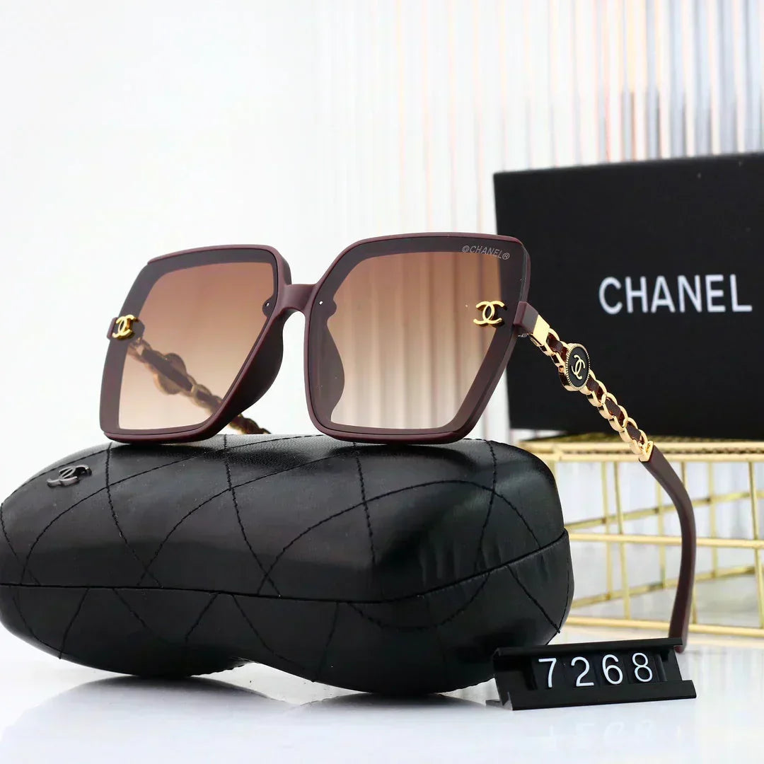 2025 Trendy large frame metal chain sunglasses