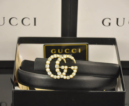 2025 6 Colors fashion double C pearl rhinestone belt