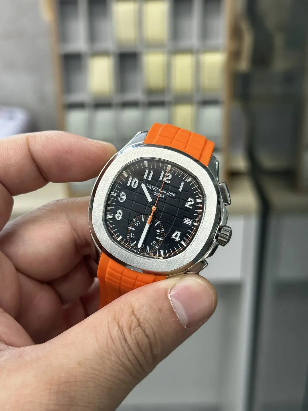 Replica CLASSIC Aquanaut 5968A 001 Chronograph Orange Rubber 42mm