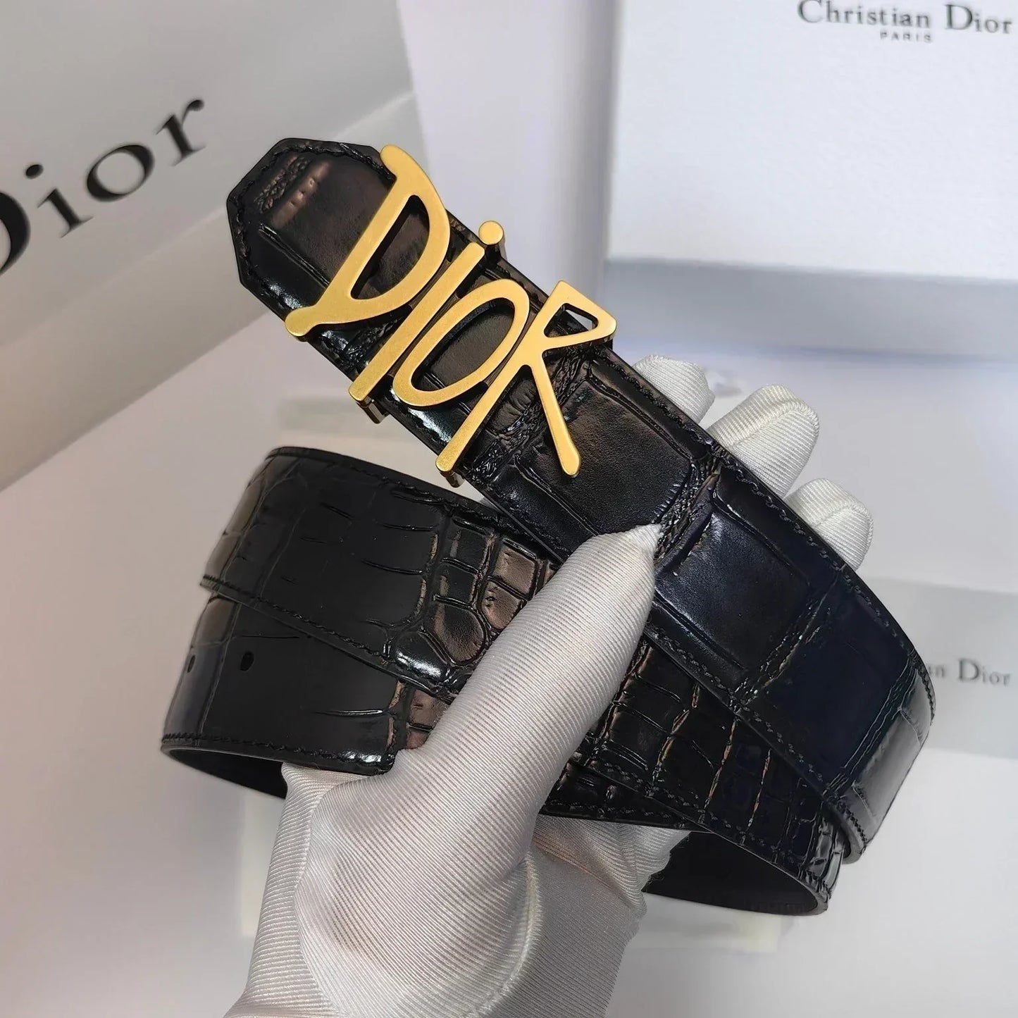 2025 Double-sided crocodile leather belt width 3.5cm