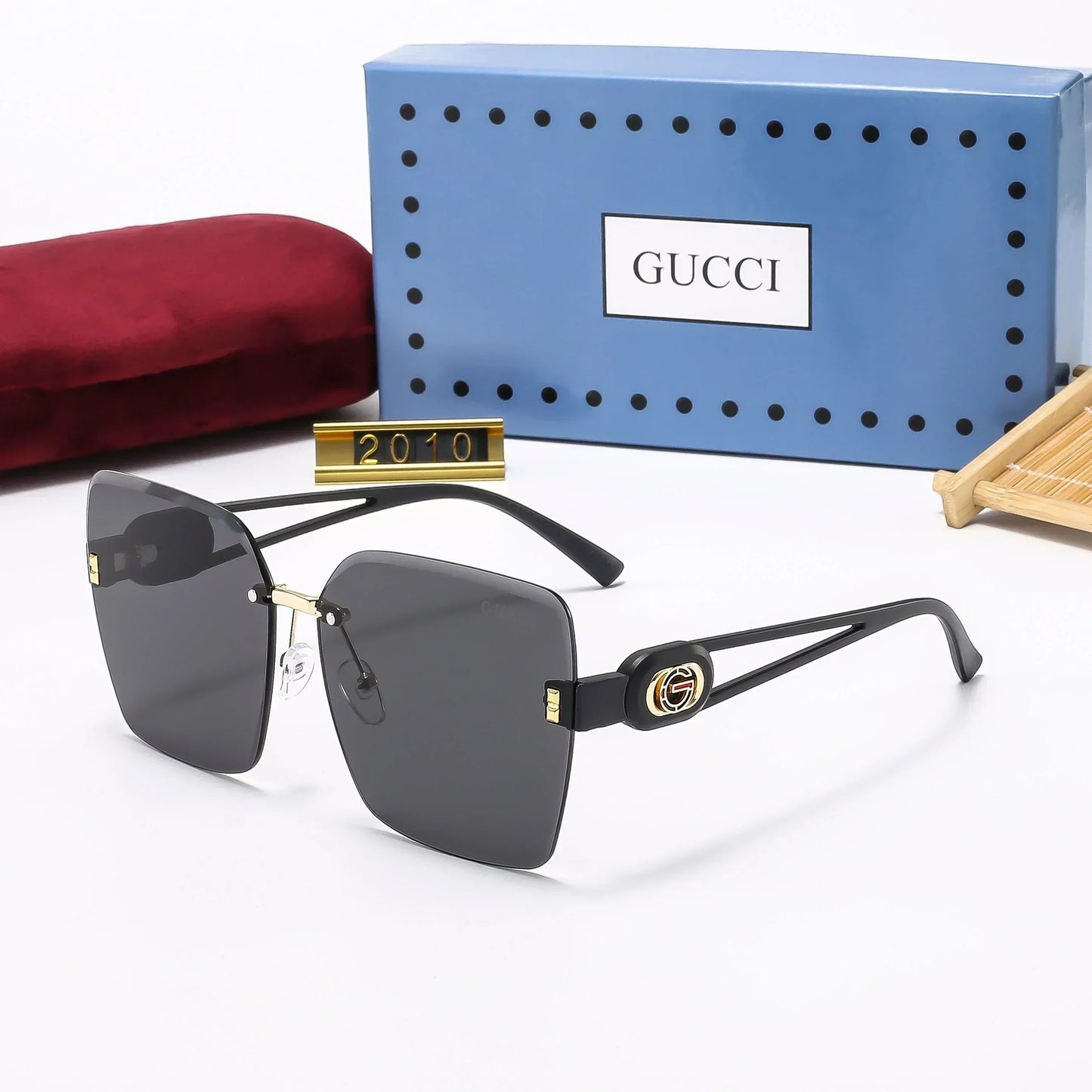 2025 Frameless cut-edge personalized retro square frame sunglasses