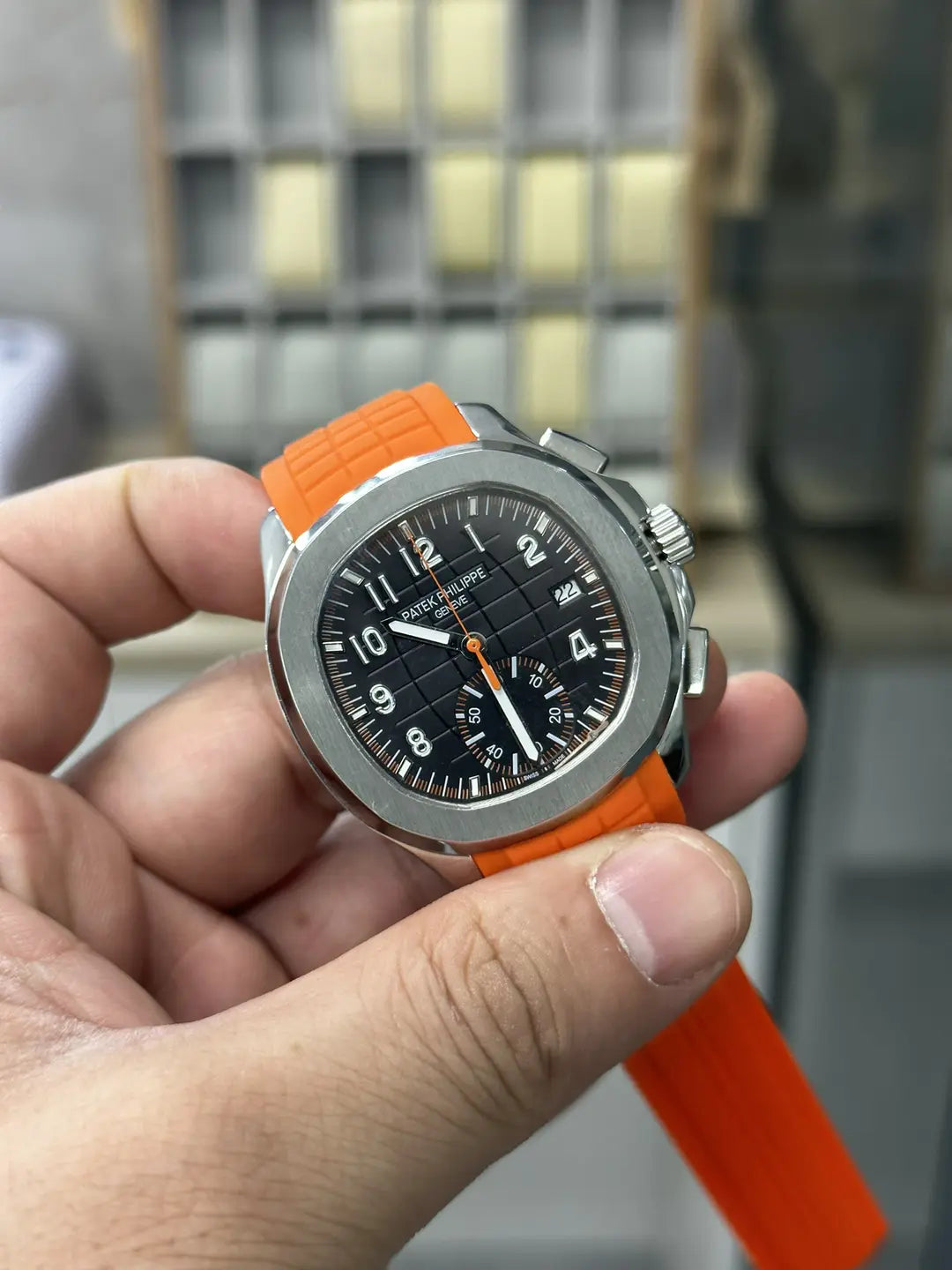 Replica CLASSIC Aquanaut 5968A 001 Chronograph Orange Rubber 42mm