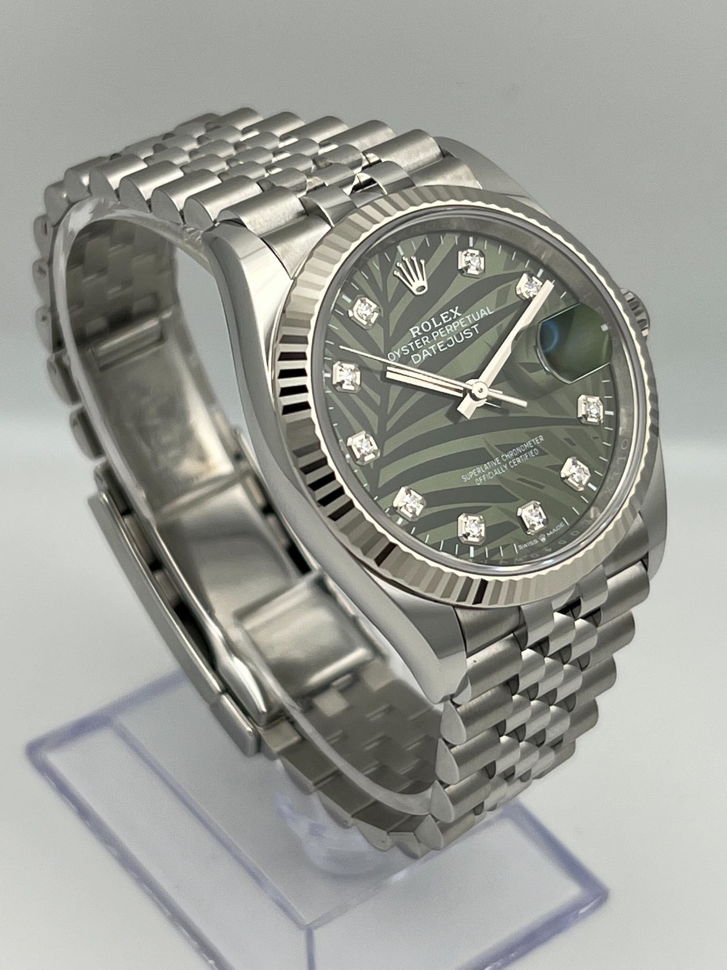 2025 Watch Datejust 126234 White Gold Stainless Steel Palm Motif Diamond Dial Jubilee (2023)