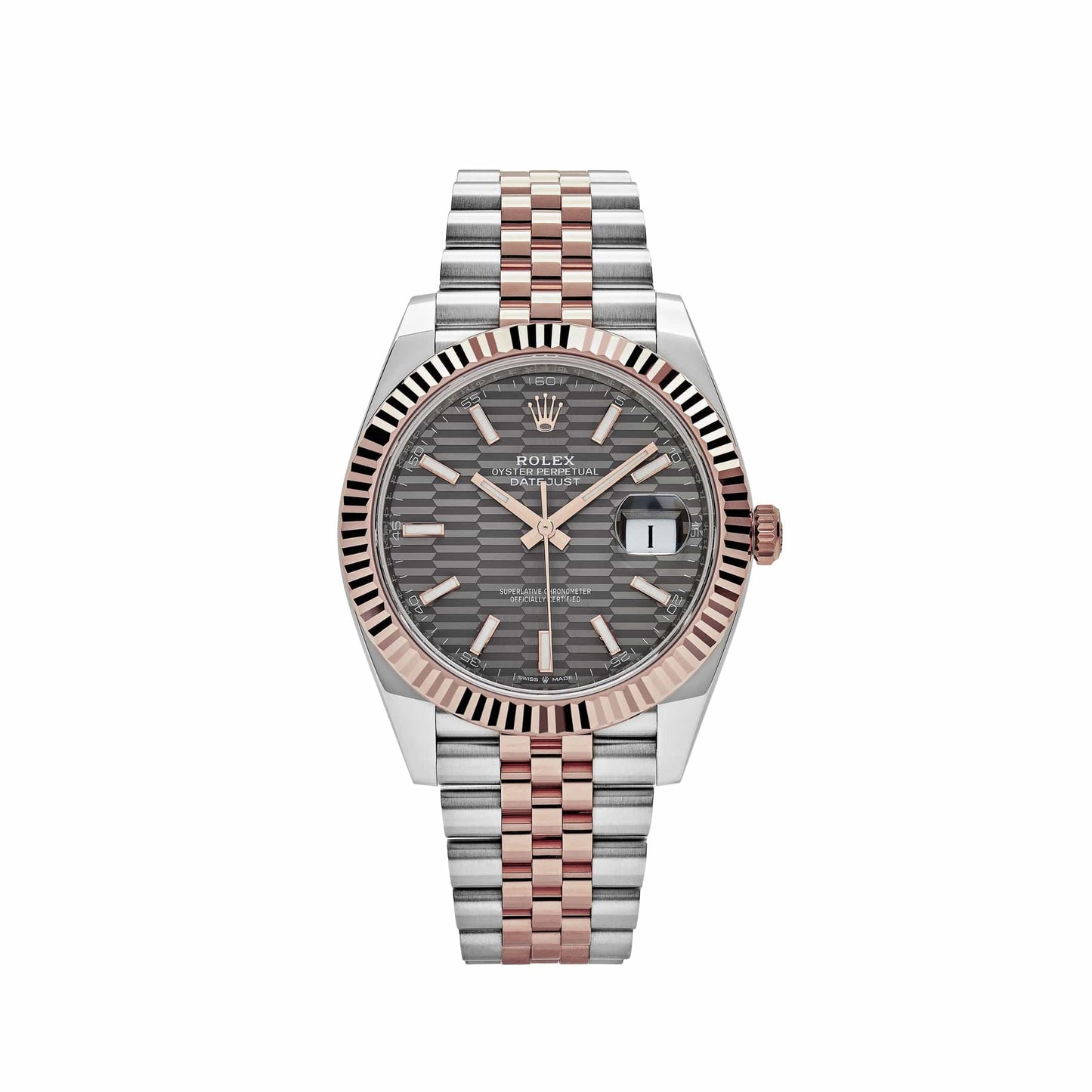 2025 Watch Datejust 126331 Rose Gold Stainless Steel Rhodium Slate Fluted Motif Dial Jubilee (2023)