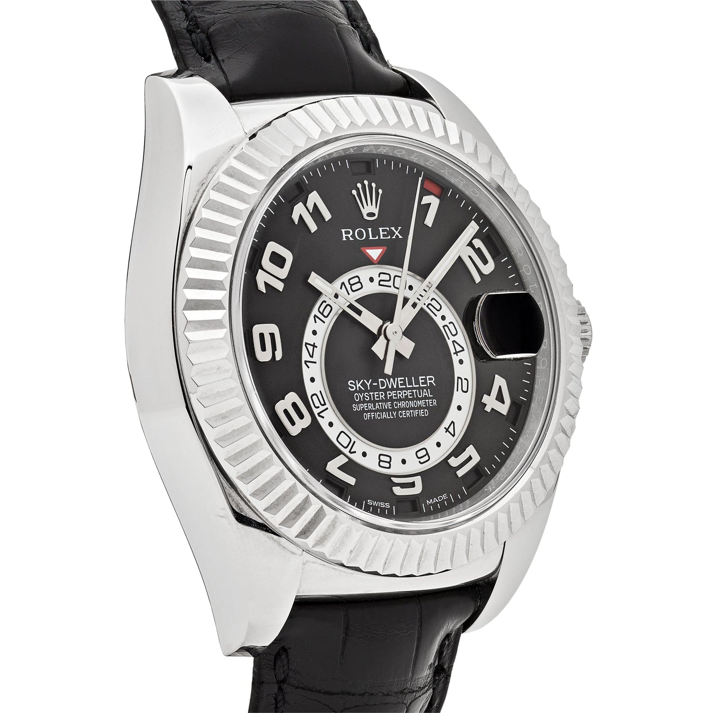 2025 Watch Sky-Dweller 326139 White Gold Black Dial Leather Strap