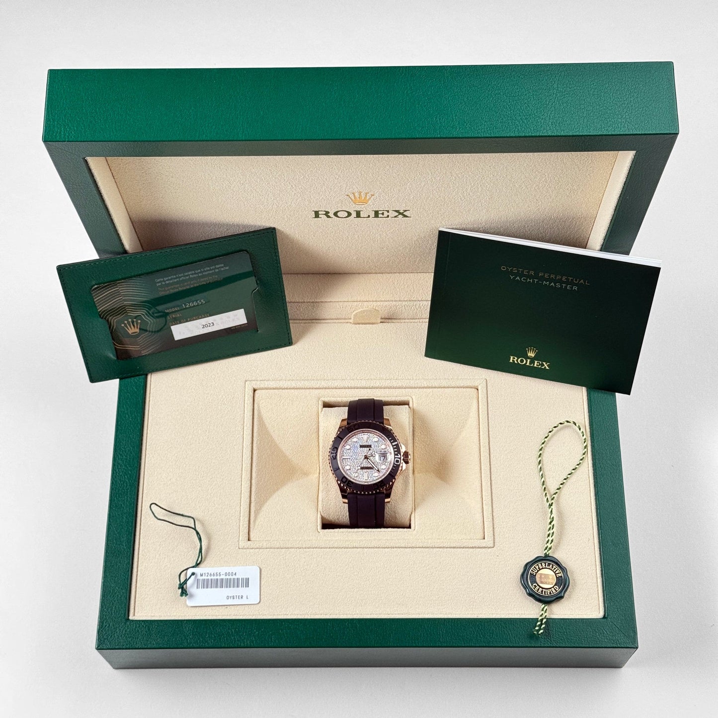 2025 Watch Yacht-Master 126655 Rose Gold Pave Diamond Dial (2023)