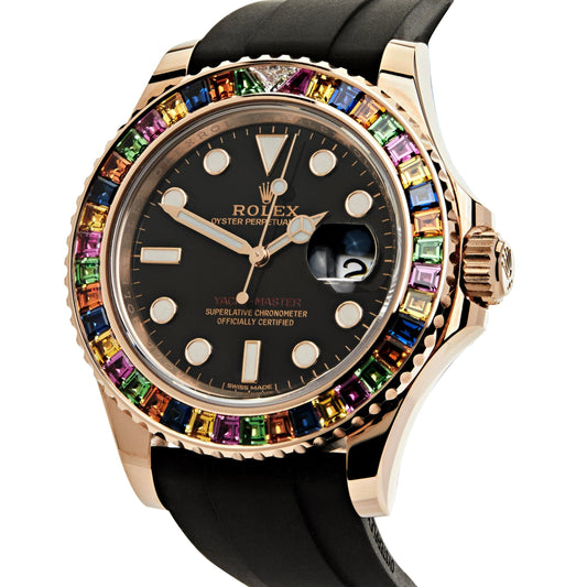 2025 Watch Yacht-Master 116695SATS Rose Gold Black Dial Rainbow Bezel